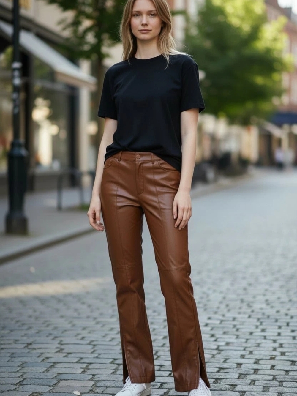 ZARA Faux Leather Brown High-Waist Pants